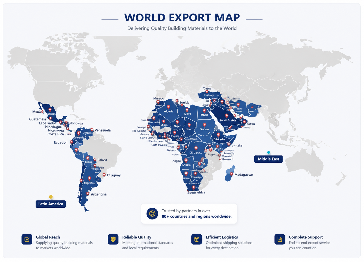 World map highlighting export regions